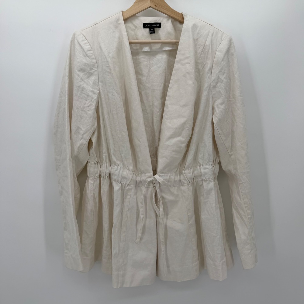Lane Bryant Cream Linen Blend Drawstring Waist Wrap Jacket Blazer Size 16